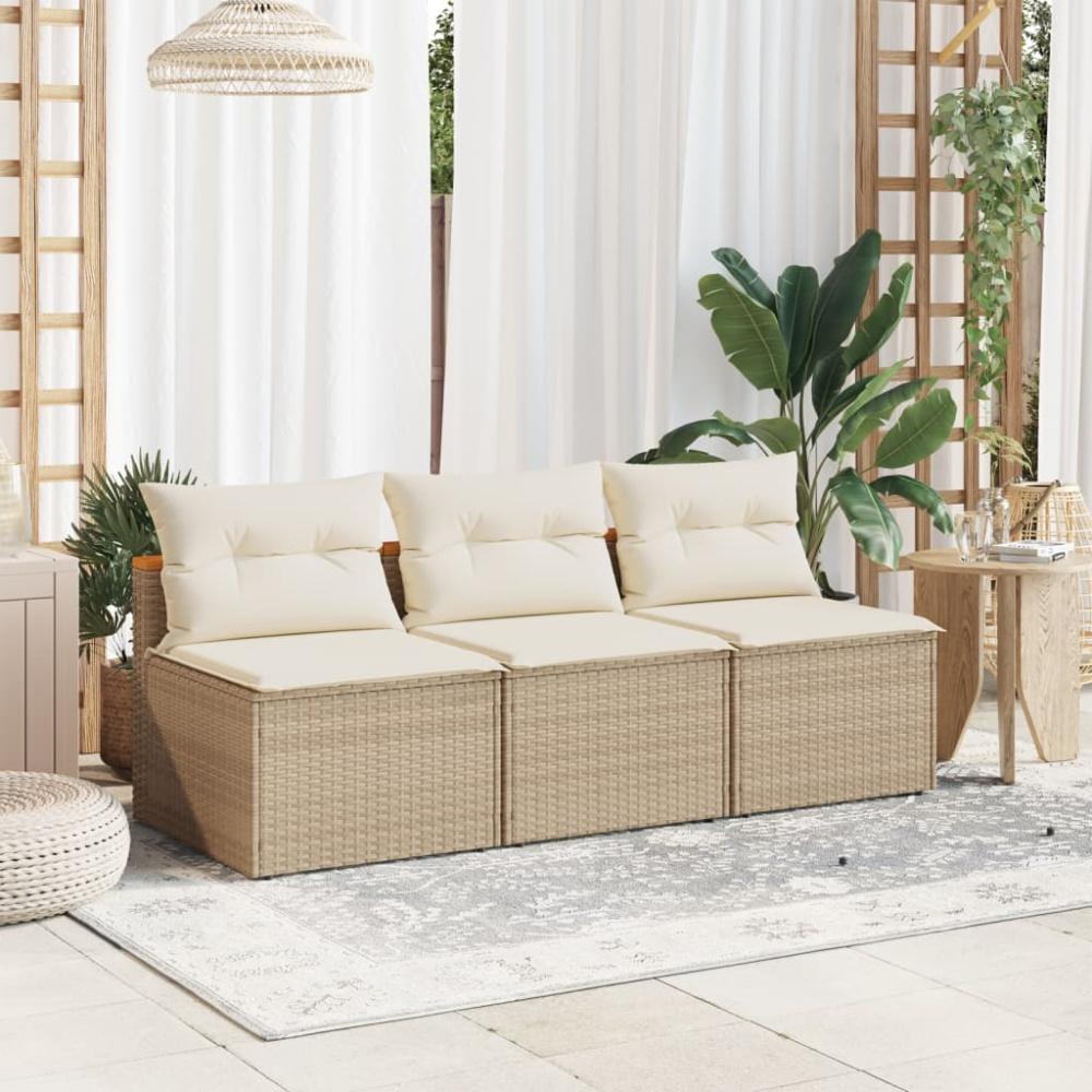 vidaXL Gartensofas ohne Armlehnen mit Kissen 2 Stk. Beige Poly Rattan 365834 Bild 1