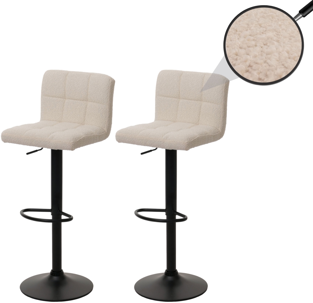 2er-Set Barhocker HWC-G87, Tresenhocker Barstuhl, höhenverstellbar drehbar, Stoff Boucle (450g/m²) FSC® ~ creme-beige Bild 1