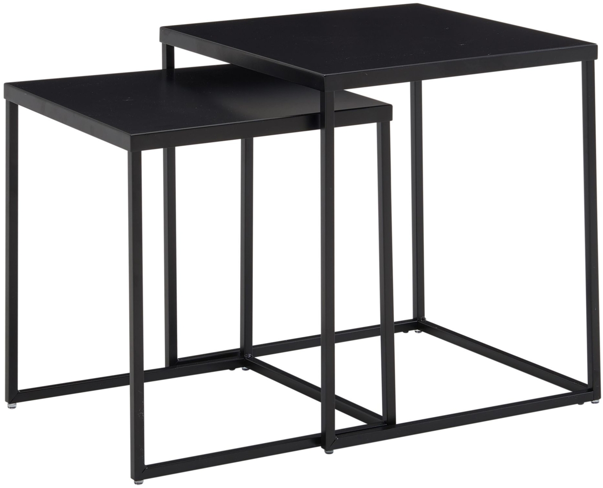 Wohnzimmertisch 2er Set Metall Beistelltisch Eckig Schwarz, Design Beistelltisch Industrial, Sofatisch Couchtisch Quadratisch, Tischset 2-teilig Satztisch Stahl Bild 1