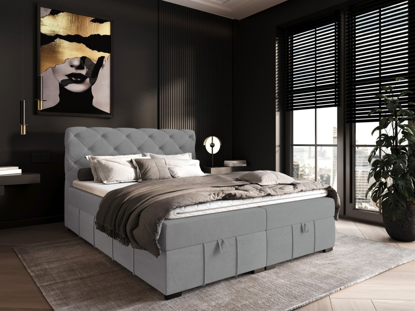Boxspringbett Schlafzimmerbett GISEL 180x200cm Stoff Salvador Hellgrau Bild 1