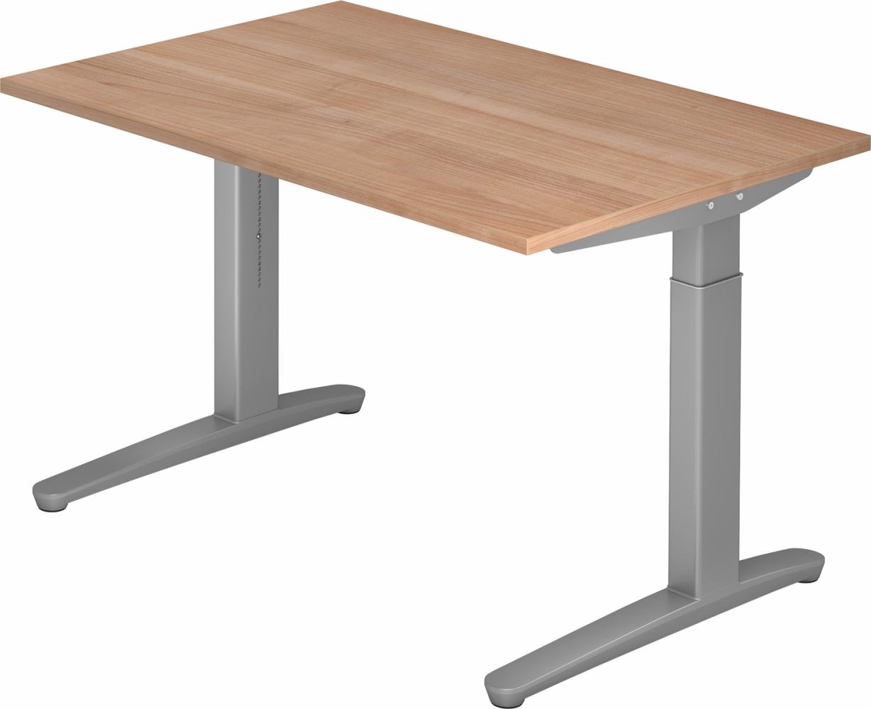 bümö® Design Schreibtisch XB-Serie höhenverstellbar, Tischplatte 120 x 80 cm in Nussbaum, Gestell in silber Bild 1