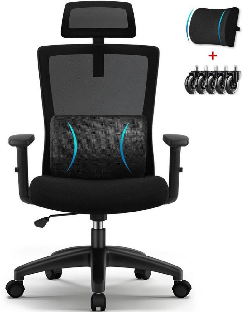 Hiazurm Bürostuhl Bürostuhl, Ergonomischer Schreibtischstuhl, Drehstuhl, Chefsessel (Wippfunktion 90°-125°,Klappbare Armlehnen,leise Rolle,Bis 155 kg belastbar, Atmungsaktiv,Sitzhöhe Einstellung), Verlängerte und Verbreiterte Rückenlehne Bild 1