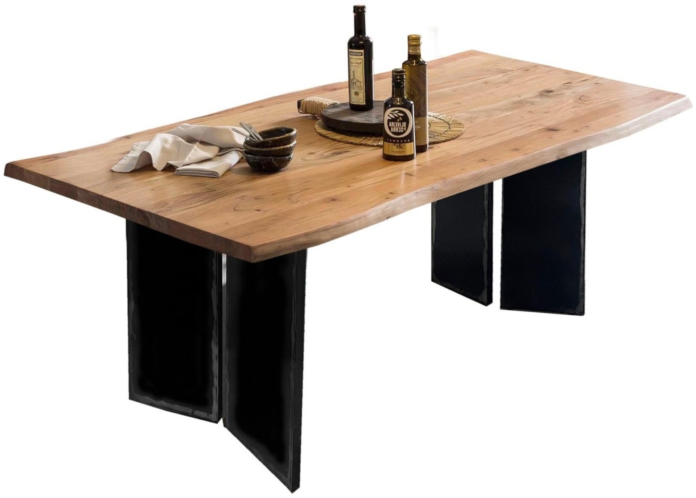 Esstisch TOPS & TABLES 100 x 200 x 75 cm Akazie Metall Natur Schwarz Bild 1