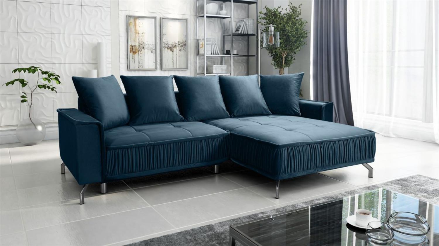 Ecksofa Schlafsofa Sofa FLORENCE Stoff Element Dunkelblau Ottomane Rechts Bild 1