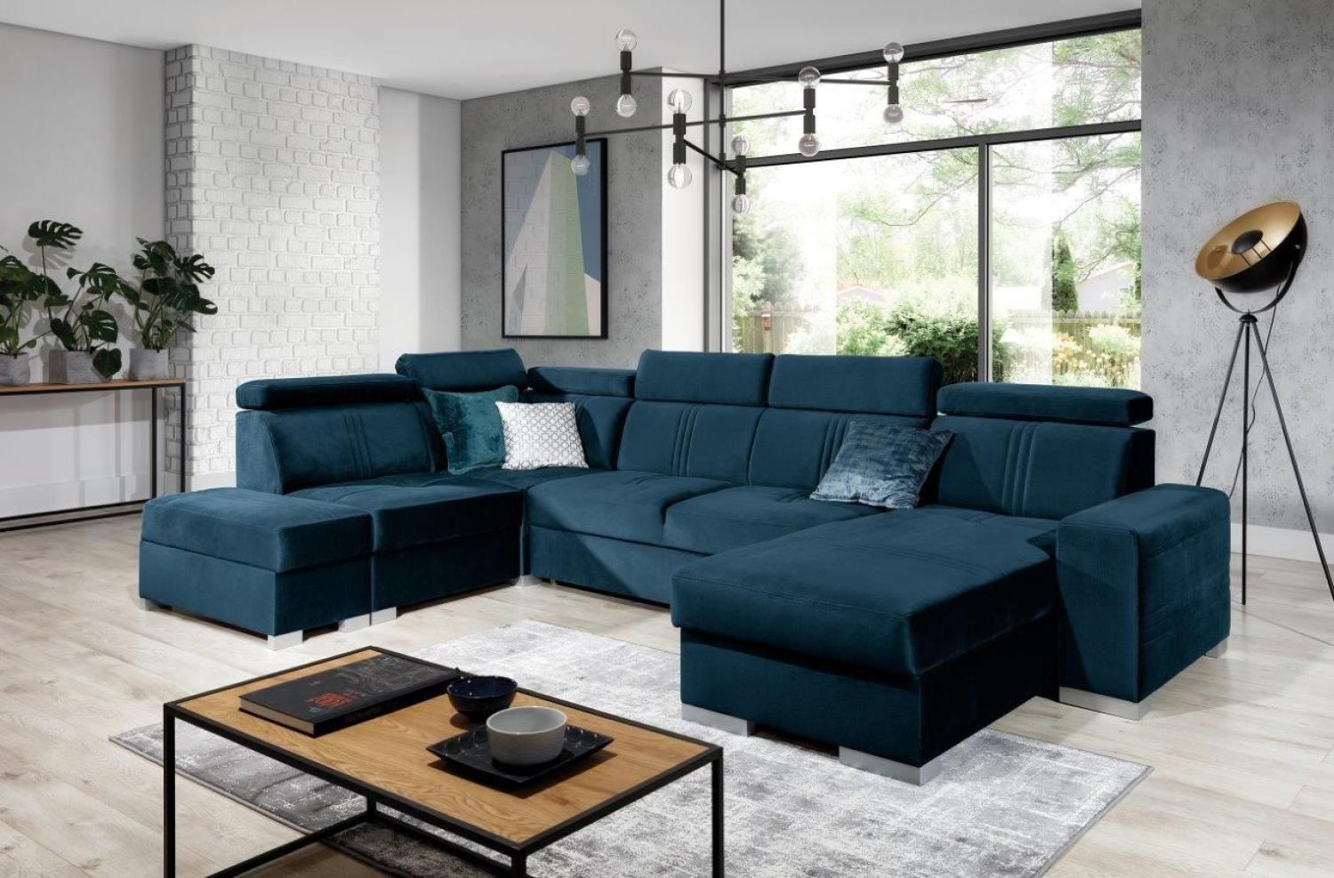 Wohnlandschaft Schlafsofa NOLAN inkl. USB in Stoff Element Blau Ottomane Rechts Bild 1