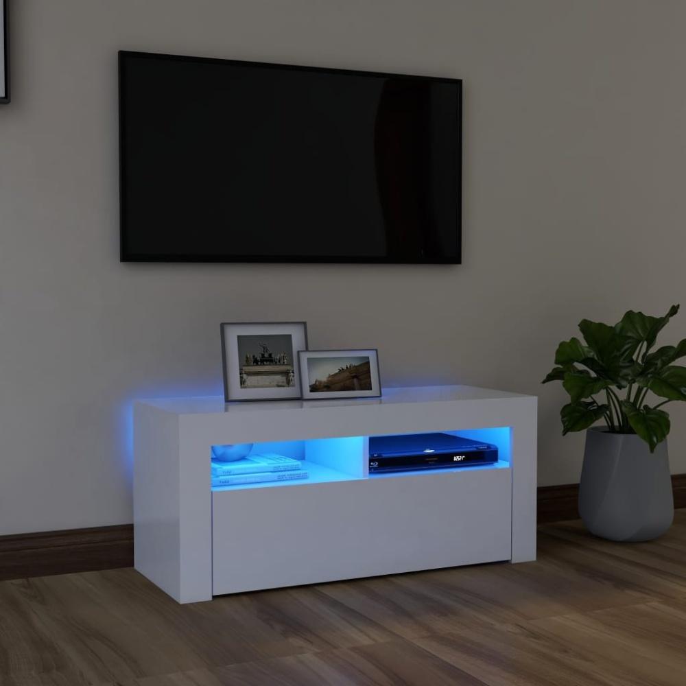 vidaXL TV-Schrank mit LED-Leuchten Weiß 90x35x40 cm, Mit Beleuchtung [804319] Bild 1