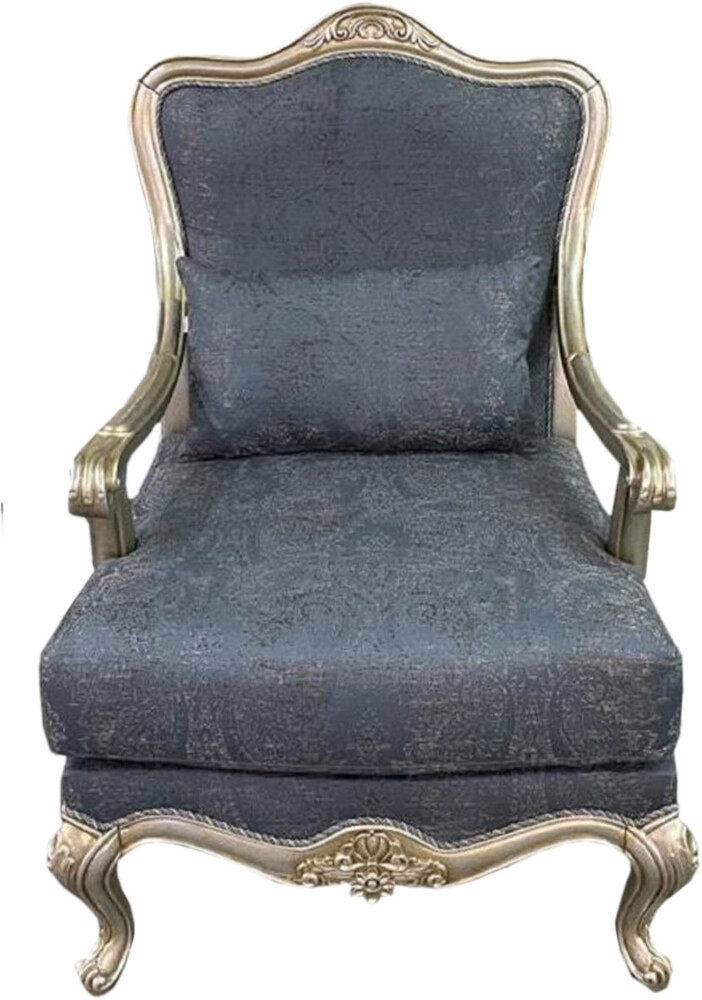 Casa Padrino Luxus Barock Sessel Blau / Silber / Gold - Prunkvoller Wohnzimmer Sessel - Barockstil Wohnzimmer Möbel - Luxus Möbel im Barockstil - Barock Einrichtung - Edel & Prunkvoll Bild 1