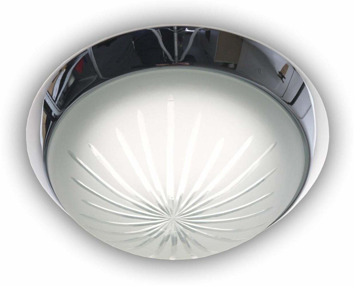 LED Deckenleuchte rund, Schliffglas satiniert, Dekorring Chrom, Ø 25cm Bild 1