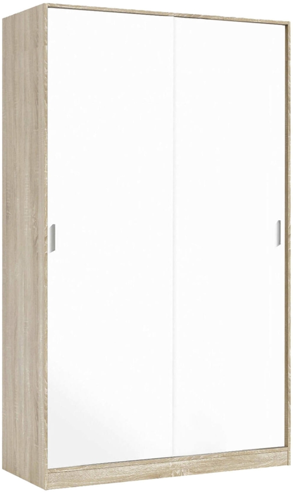 Dmora Kleiderschrank 2 Türen Adrenalin, Schlafzimmerschrank, Schrank mit 4 Regalen und Kleiderstange, 120x50h200 cm, Eiche und Weiß Bild 1