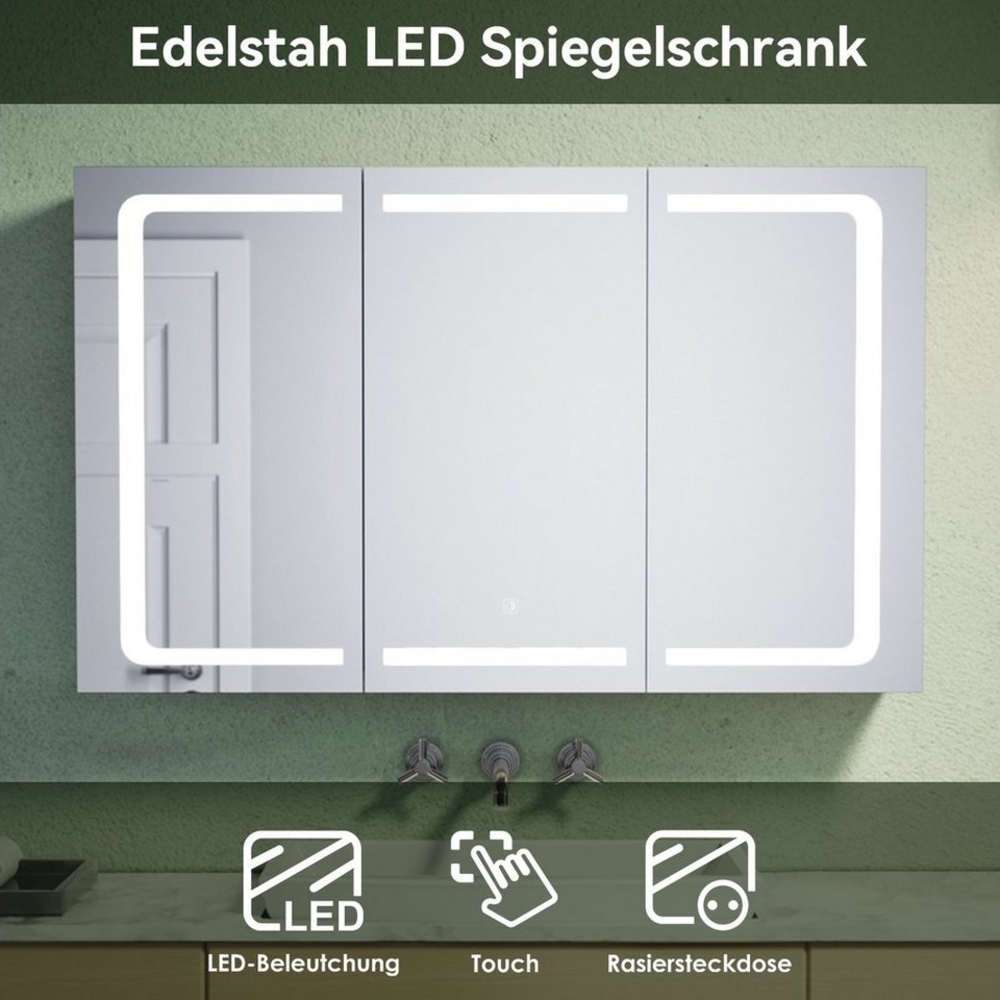 SONNI Spiegelschrank Bad spiegelschränke 3-türig mit LED Beleuchtung Edelstahl IP44 Bild 1