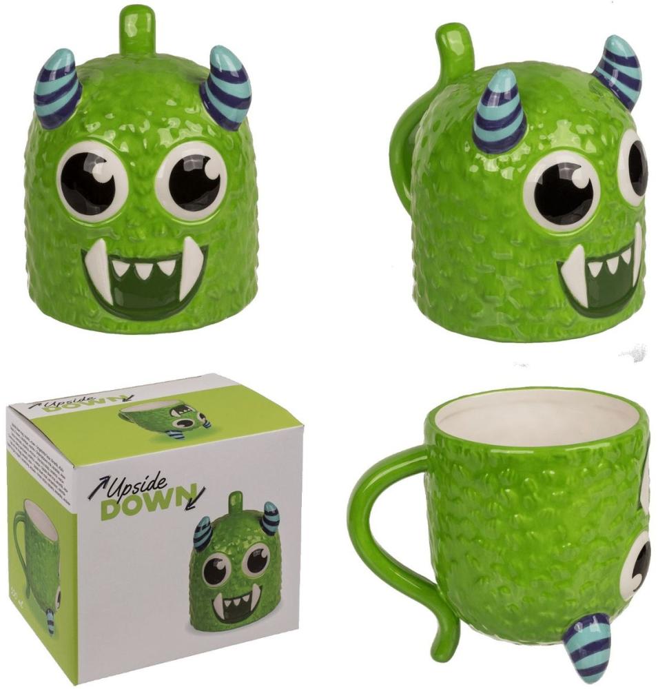 Kaffeetasse Monster ca. 12 x 14 cm drehbar 500ml Kopfüber Tasse in Grün Bild 1