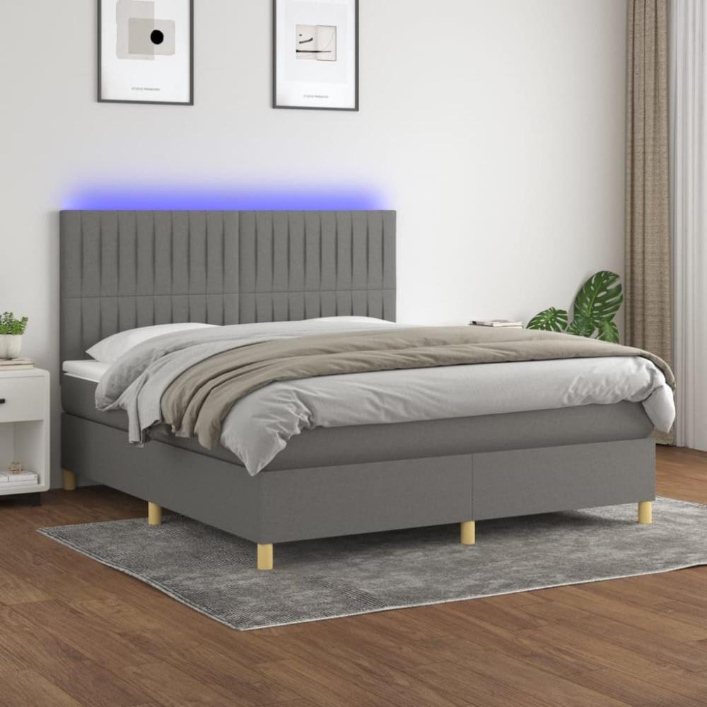 vidaXL Boxspringbett mit Matratze & LED Dunkelgrau 180x200 cm Stoff 3135614 Bild 1