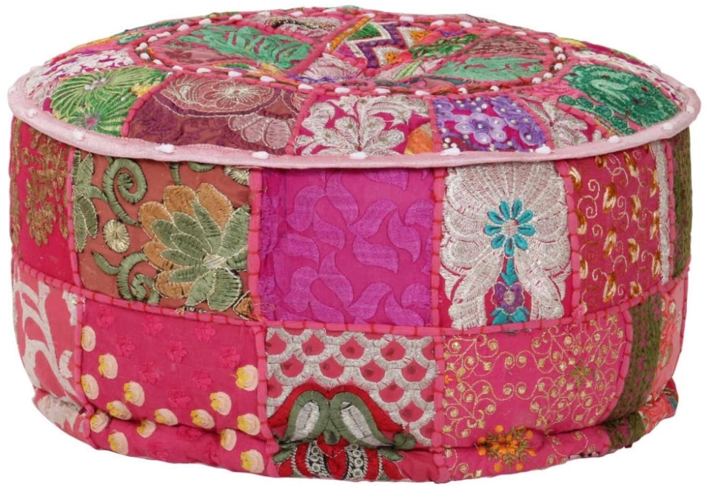 vidaXL Patchwork Sitzpouf Rund Baumwolle Handgefertigt 40x20 cm Rosa 246574 Bild 1