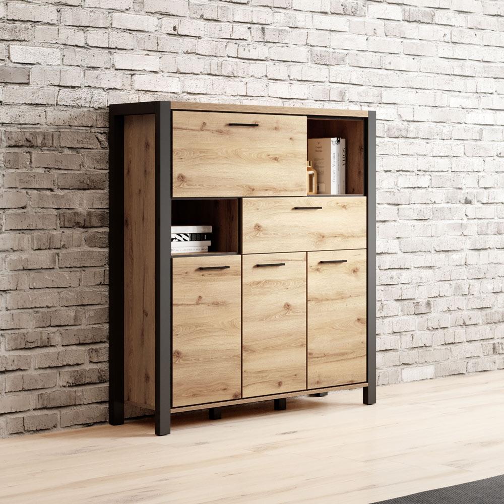 Wohnzimmer Highboard ACCRA-83 in Taurus Eiche Nb. mit LED Beleuchtung, B/H/T: ca. 1207140/41 cm Bild 1