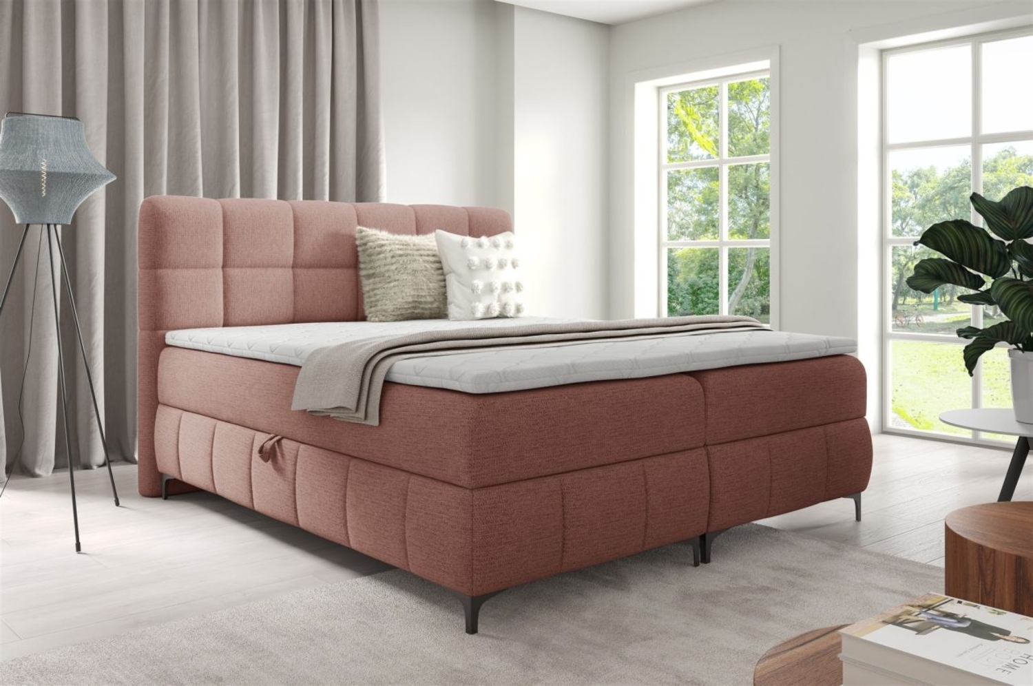 Boxspringbett Schlafzimmerbett SOPHIE 120x200cm Stoff Aragon Rose Bild 1