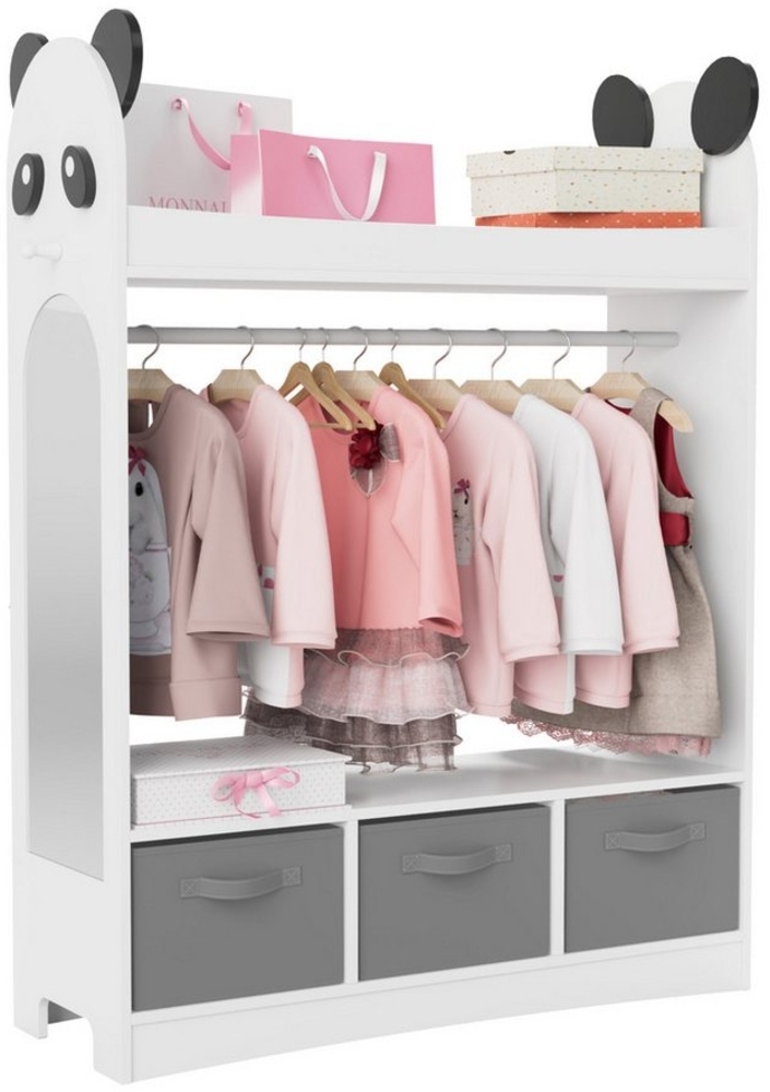 radelldar Kinderkleiderschrank Kleiderständer mit Kleiderstange (4-St) mit Spiegel & 3 Boxen & 2 Haken, Holz Bild 1