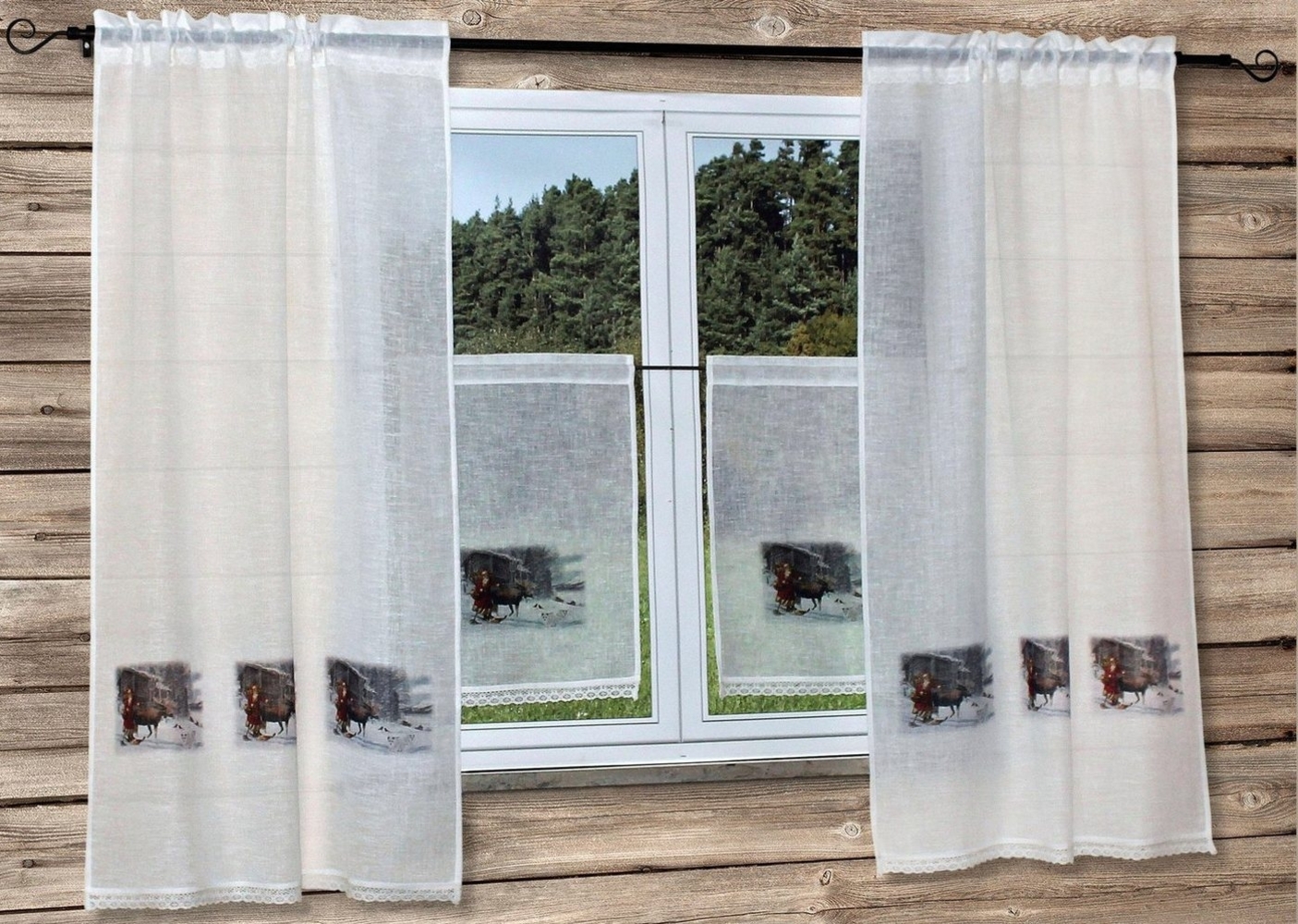 HOSSNER - ART OF HOME DECO Gardine Weihnachtsmann (1 St), Stangendurchzug, halbtransparent, Organza, Landhaus-Look Bild 1