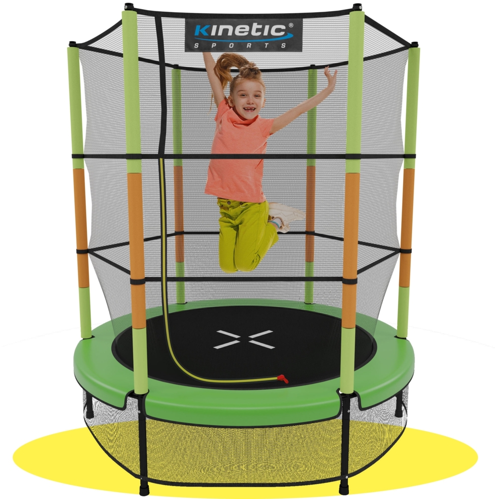 KINETIC SPORTS Kinder Trampolin JUMPER 140 cm - Inklusive Gummiseil Federung, Sicherheitsnetz mit Reißverschluss, Rahmenpolster, Schutz Bodennetz - Indoor Kindertrampolin Spielzeug Bild 1