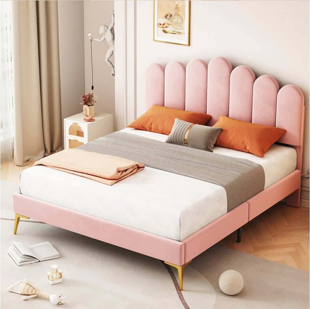 STILVORA Polsterbett 140x200 Kinderbett mit Lattenrost & Kopfteil,Bettgestell ohne Matratze (Erwachsenen-Jugendbett-Gästebett in hautfreundlichem Samtstoff, 140 x 200 cm, Bettgestell mit Kopfteil und Lattenrost), ohne Matratze Bild 1