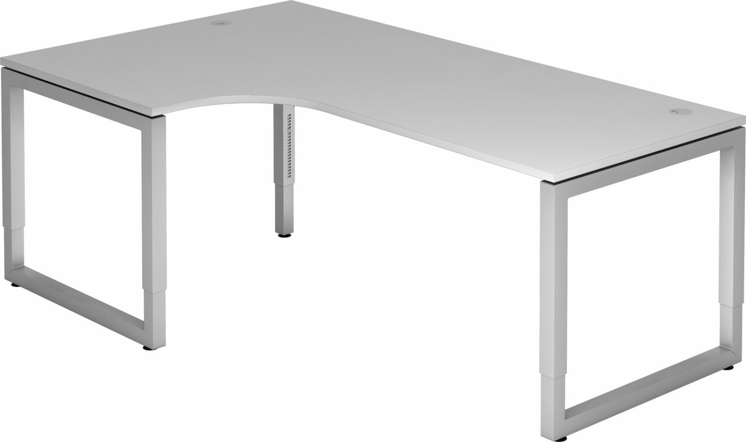 bümö höhenverstellbarer Eckschreibtisch R-Serie 200x120 cm in grau, Gestell in Silber - Schreibtisch L Form, großer Tisch für's Büro, Computertisch höhenverstellbar, RS-82-5-S Bild 1