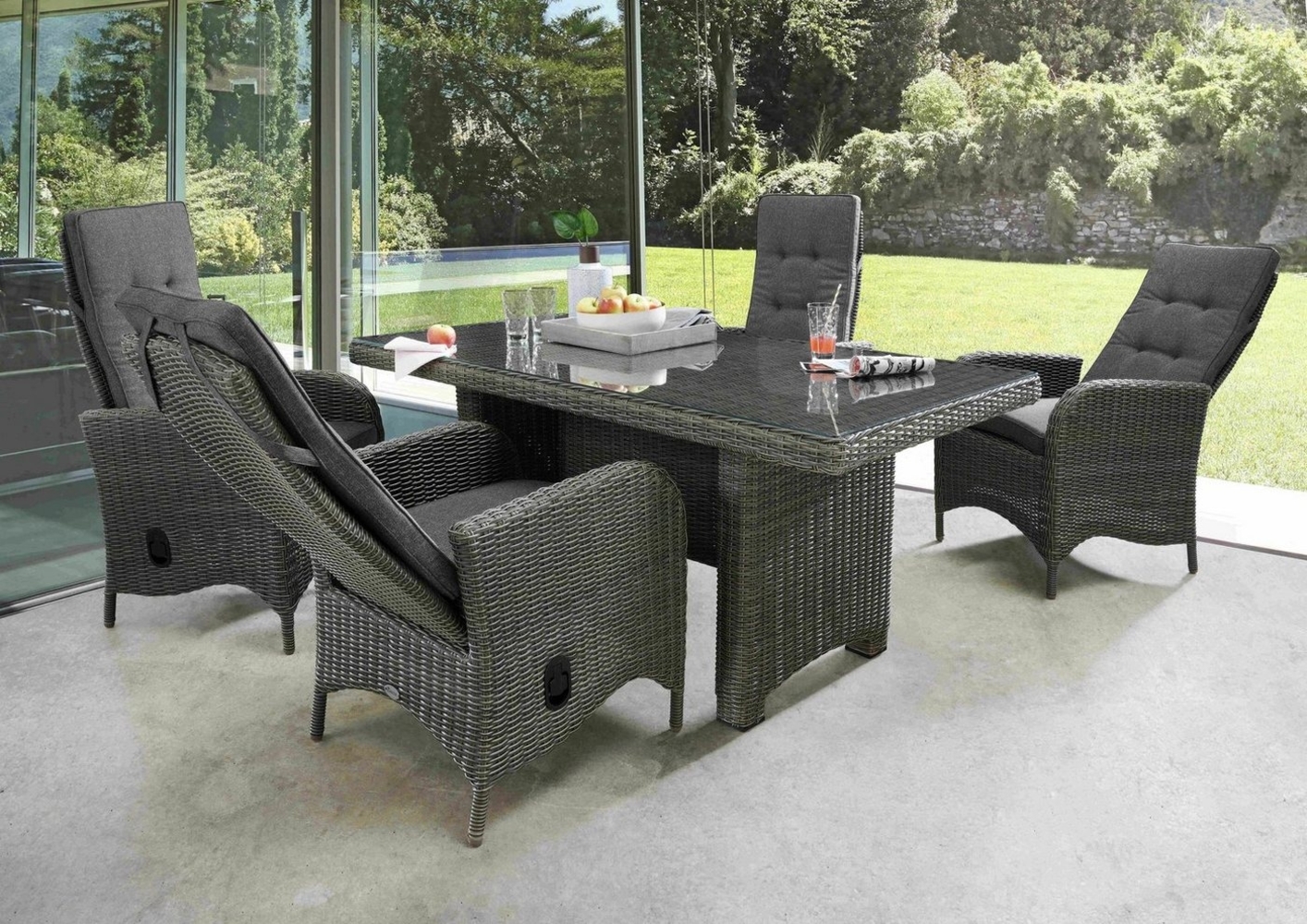 Destiny Garten-Essgruppe PALMA LUNA, (9-tlg, 4x Hochlehner, 1x Tisch, inkl. Auflagen), Aluminium, Polyrattan Bild 1