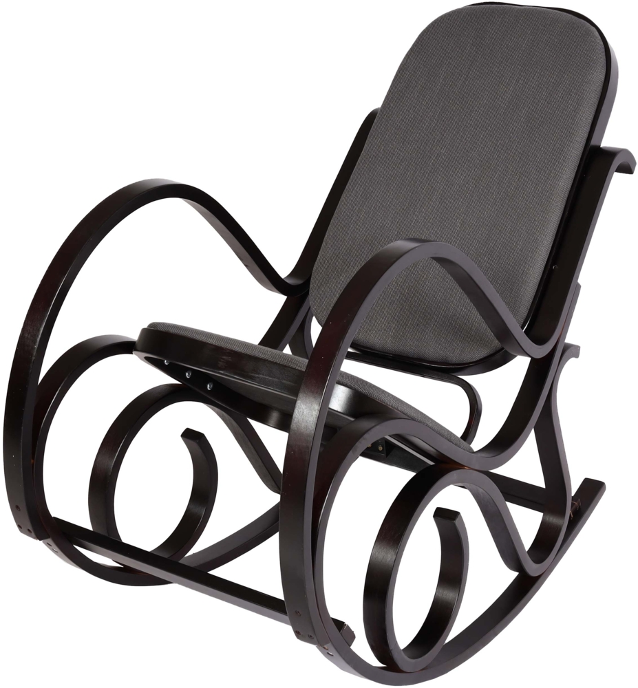 Schaukelstuhl M41, Schwingsessel Fernsehsessel, Massiv-Holz ~ Walnuss-Optik, Stoff/Textil anthrazit-grau Bild 1