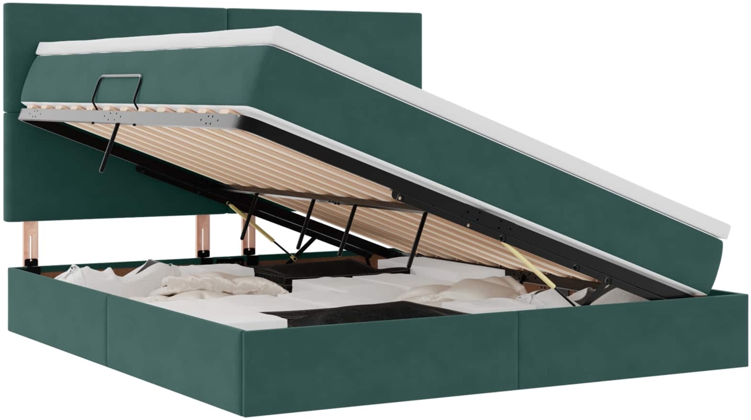 vidaXL Bett mit Stauraum und LED Dunkelgrün 160x200 cm Samt 3371982 Bild 1