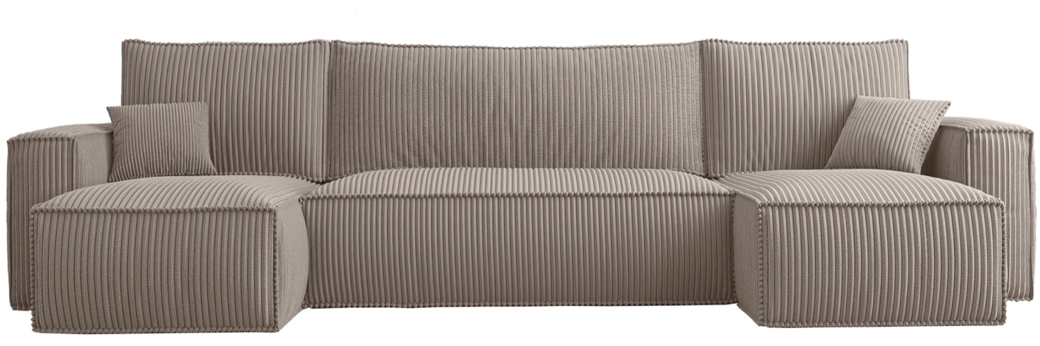 Selsey 'Scarlo U' U-Form-Sofa mit Schlaffunktion, Cordbezug in Beige, 83 x 244 x 145 cm Bild 1