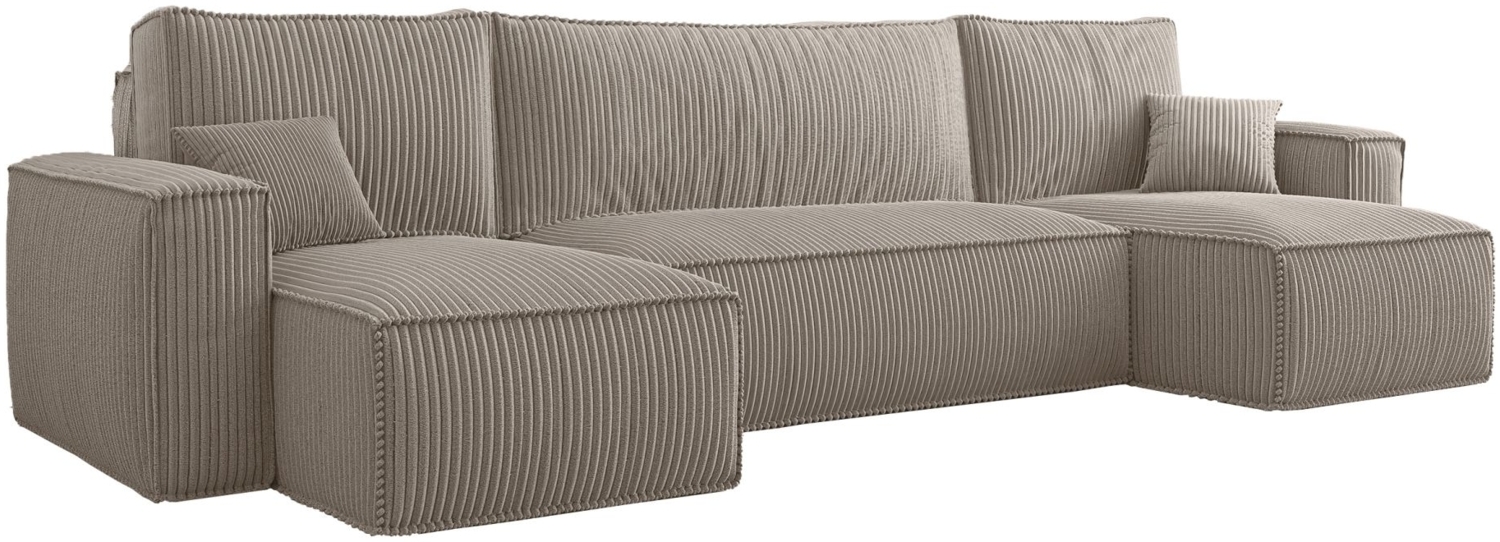 Selsey 'Scarlo U' U-Form-Sofa mit Schlaffunktion, Cordbezug in Beige, 83 x 244 x 145 cm Bild 1