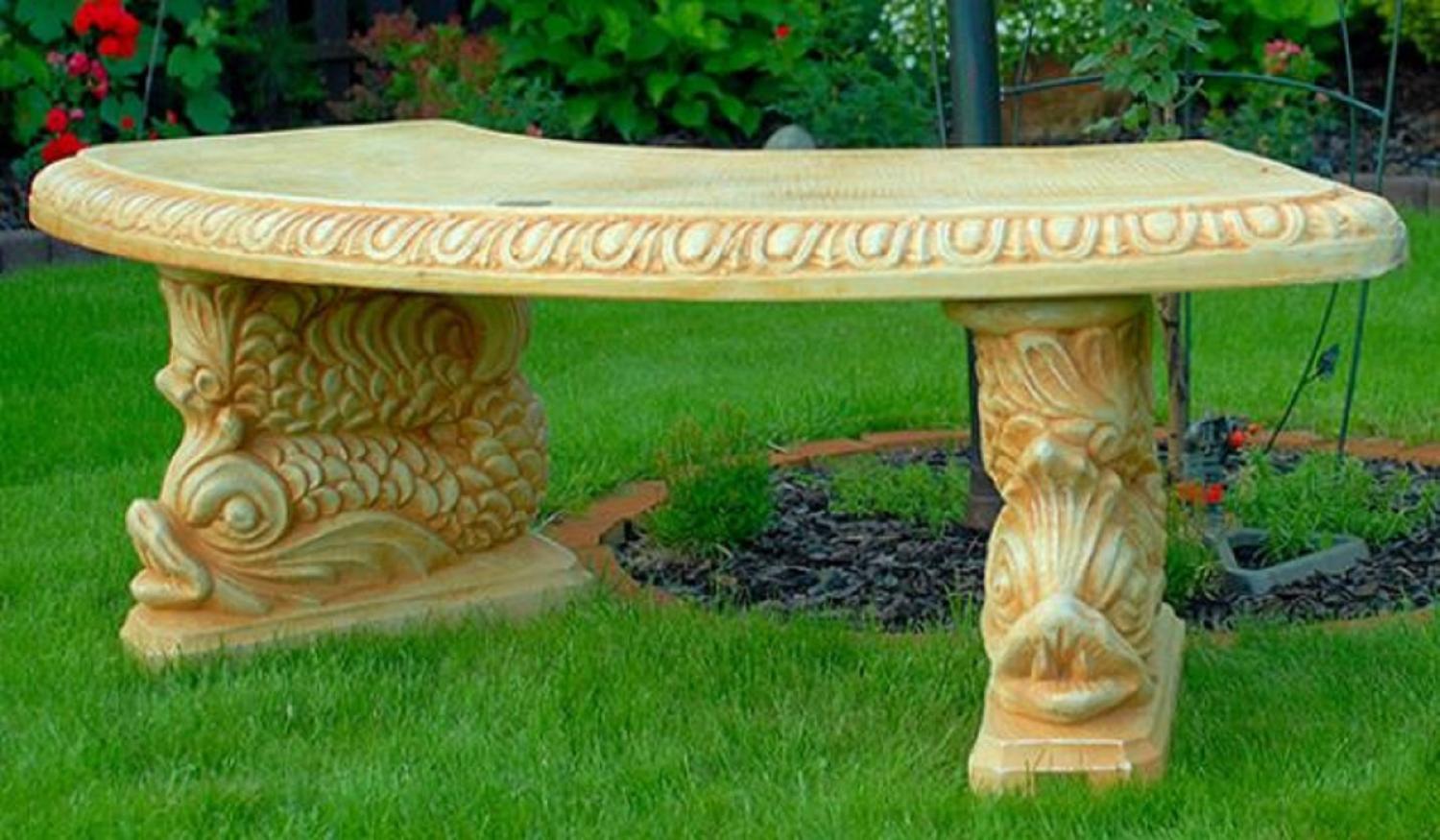 Casa Padrino Stein Gartenbank Sandfarben / Beige 156 x 46 x H. 49 cm - Gebogene Garten Sitzbank im orientalischen Stil - Stein Garten Bank - Garten Möbel im orientalischen Stil Bild 1