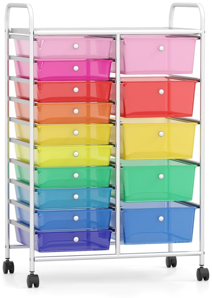 Rollwagen mit 10 Schubladen Trolley mit verchromtem Metallrahmen und abschließbaren Universalrollen Organizer Bunt 38 x 32 x 97 cm Bild 1