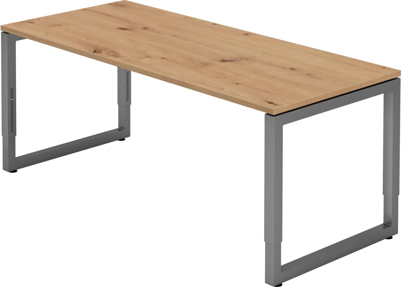 bümö höhenverstellbarer Schreibtisch R-Serie 180x80 cm in Asteiche, Gestell in Graphit - großer PC Tisch für's Büro manuell höhenverstellbar, Computertisch verstellbar, RS-19-R-G Bild 1