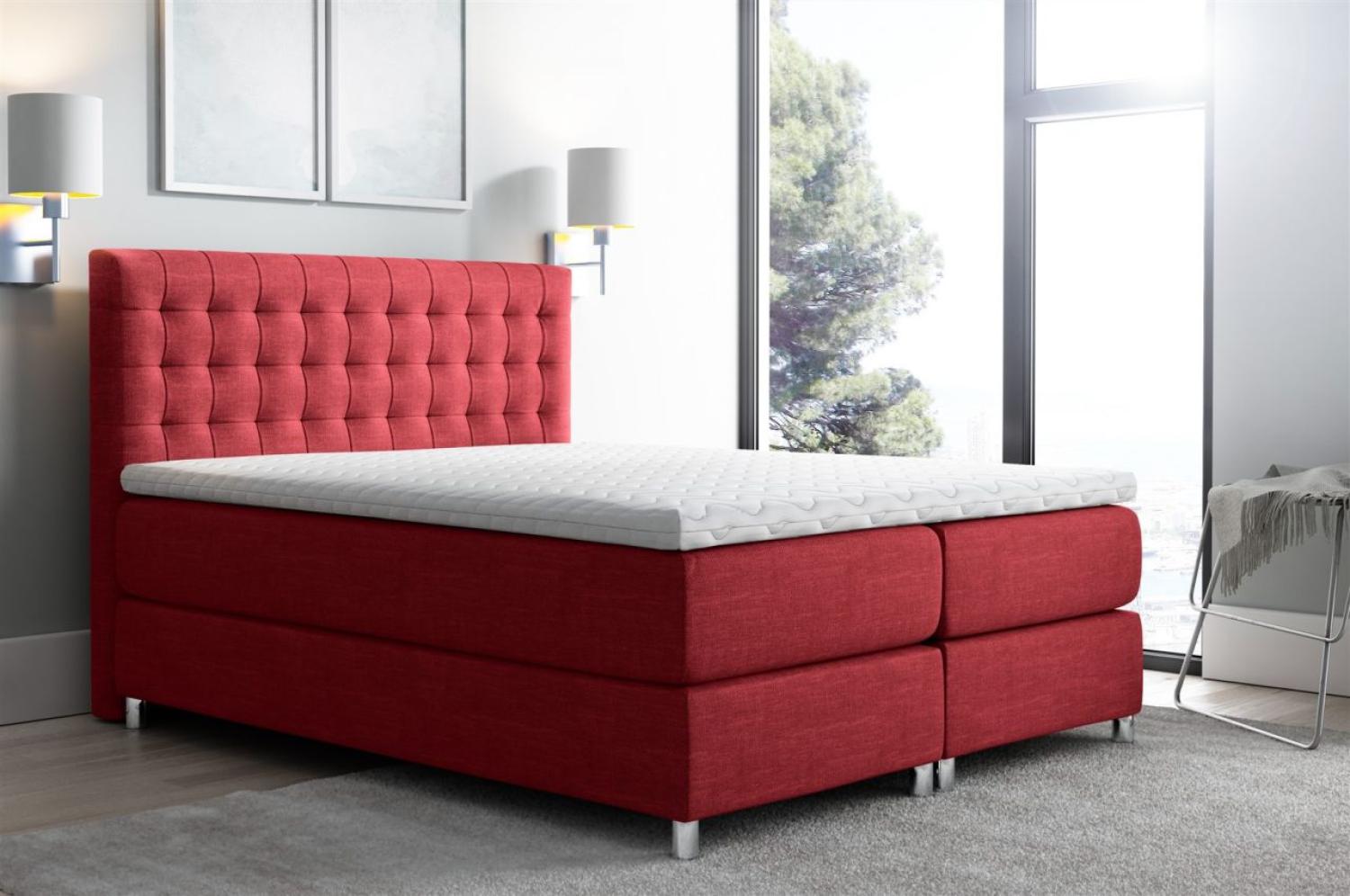 Boxspringbett BAROS Stoff Rot 160x200 cm Bild 1