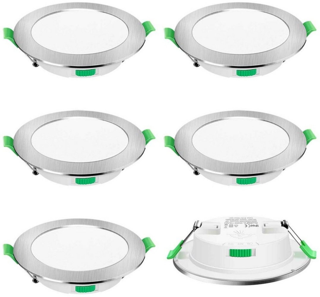 ALUSSO LED Einbaustrahler 6er-Set, Decken Leuchte, Flach Strahler für Bad, Wohnzimmer, 230V, 10W, 125-135 mm, Rund, Nickel Bild 1