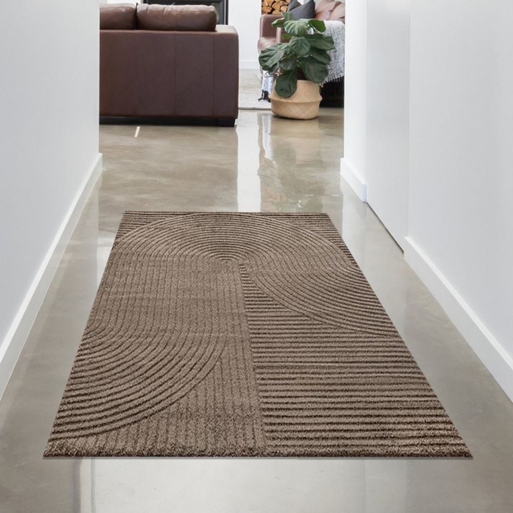 Carpetia Teppich Moderner Teppich mit Bogenmuster Pflegeleicht Strapazierfähig in Braun, rechteckig, Höhe: 14 mm Bild 1