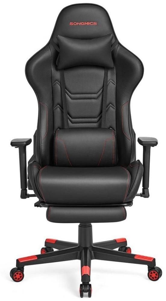 SONGMICS Gaming-Stuhl, Bürostuhl, ergonomisch, Fußstütze, Kopfkissen, bis 150 kg belastbar, schwarz-rot Bild 1