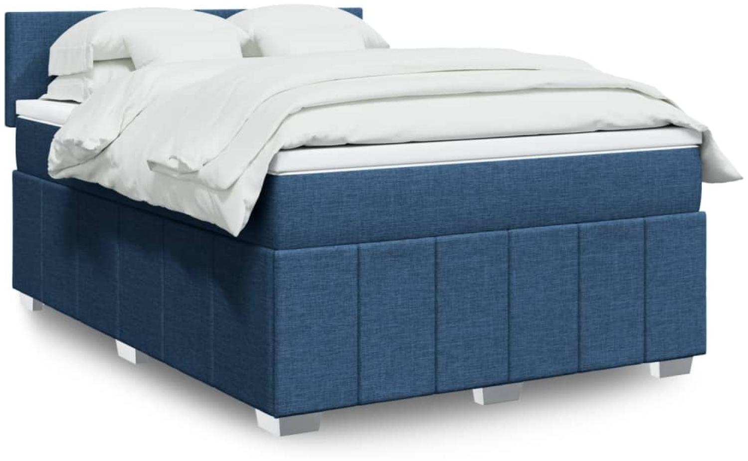 vidaXL Boxspringbett mit Matratze Blau 140x190 cm Stoff 3287062 Bild 1