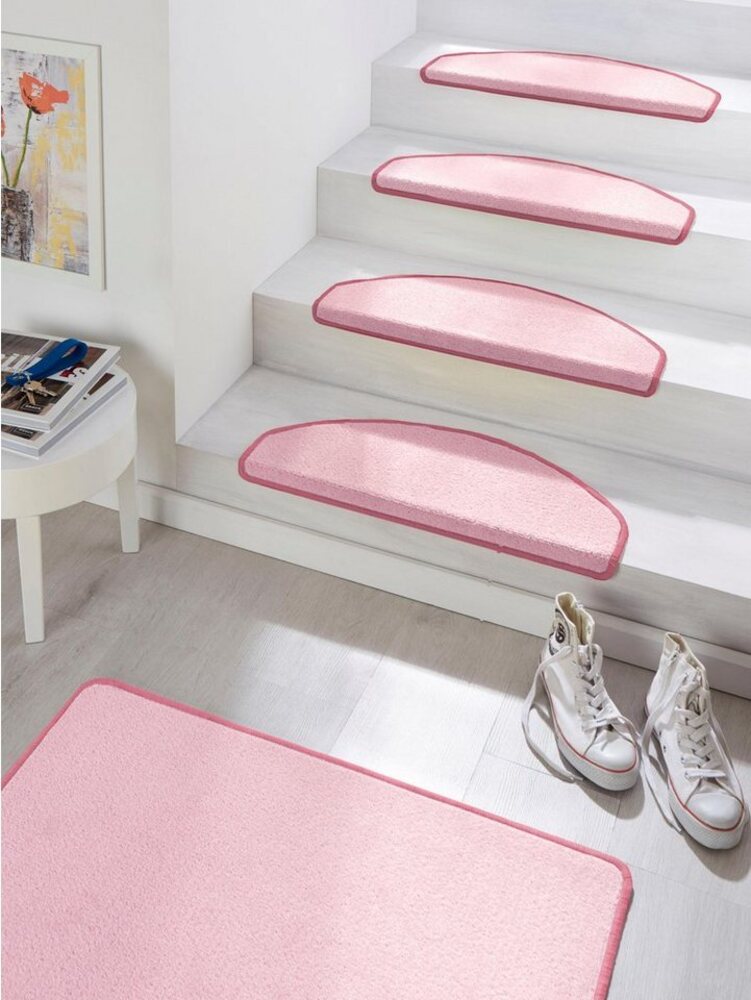 Kurzflor Stufenmatten Treppenteppich Uni Fancy - 23 x 65 x 0,7 cm, Rose Bild 1