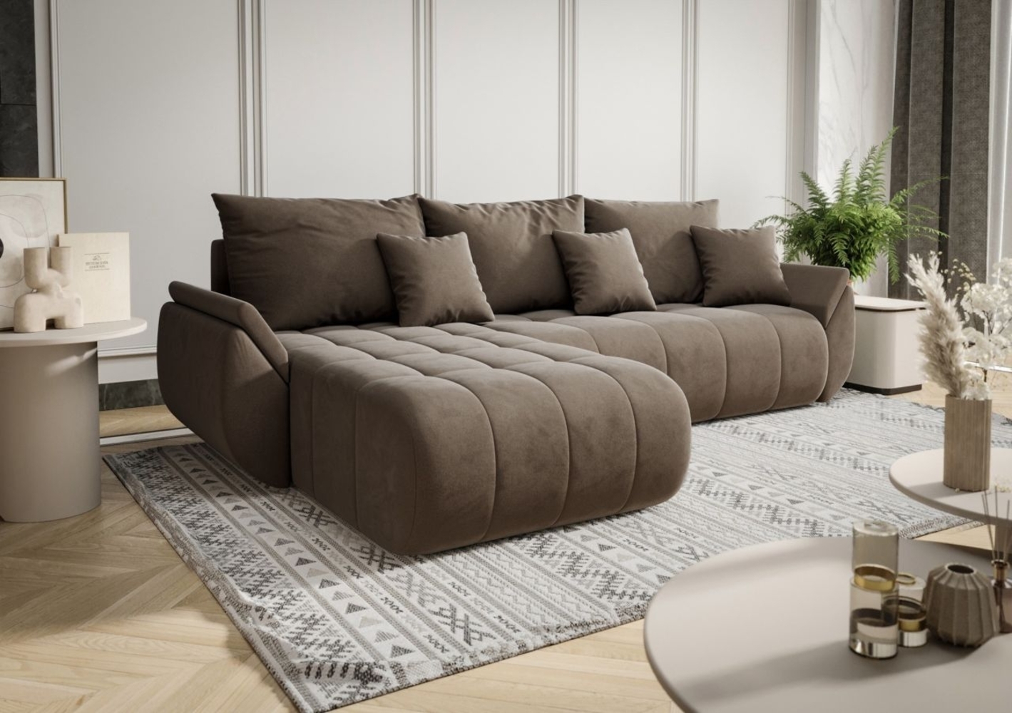 Ecksofa Schlafsofa AKITA Stoff Monolith Braun Ottomane Links Bild 1