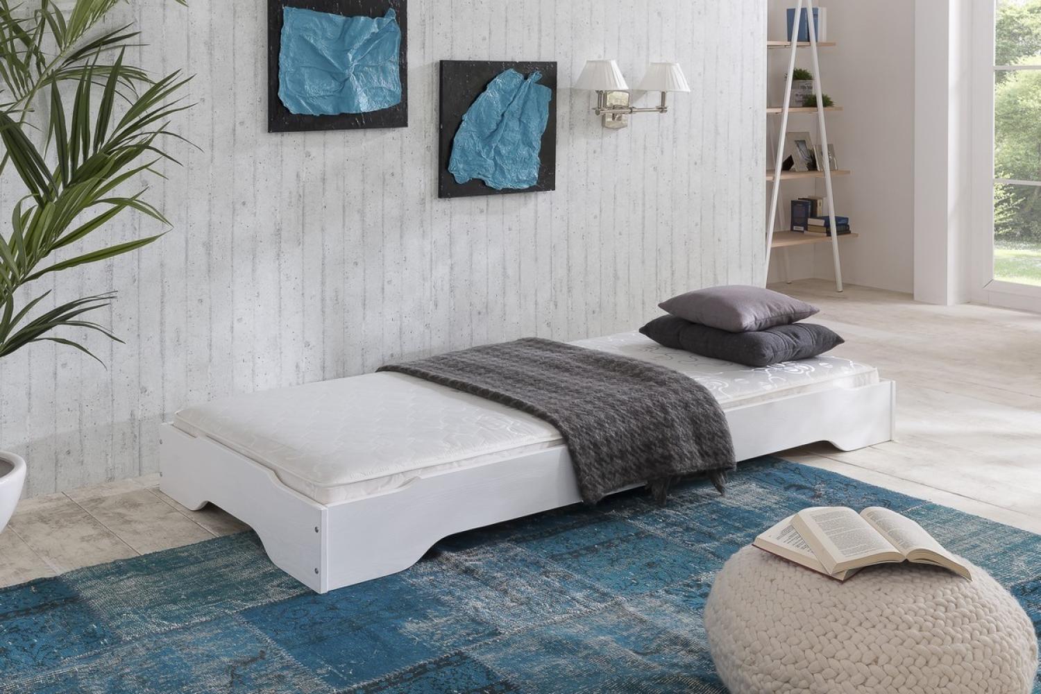 Stapelbett Gästebett 100x200 cm Kiefer massiv weiss Sylt Bild 1