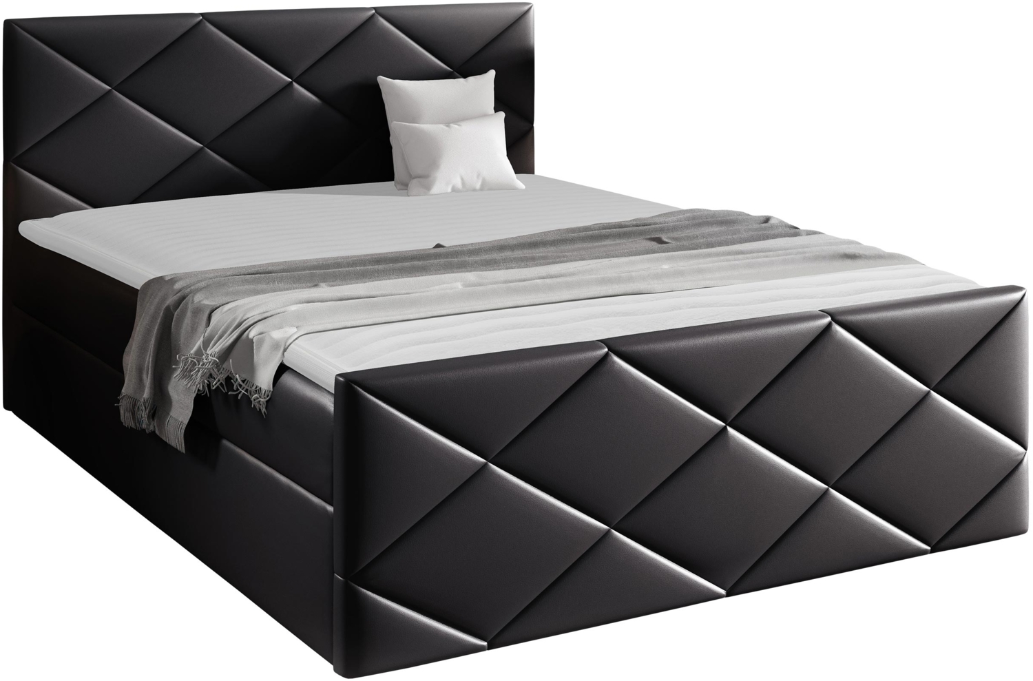 Mirjan24 Boxspringbett Alpiry, Schwarz, 140 x 200 cm, Kunstleder Bild 1