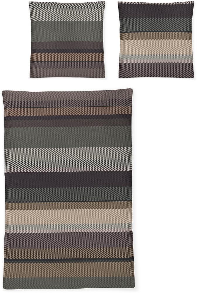 Irisette Sky Mako-Satin Bettwäsche 155x220 Streifen grün beige aubergine 8424-90 Bild 1