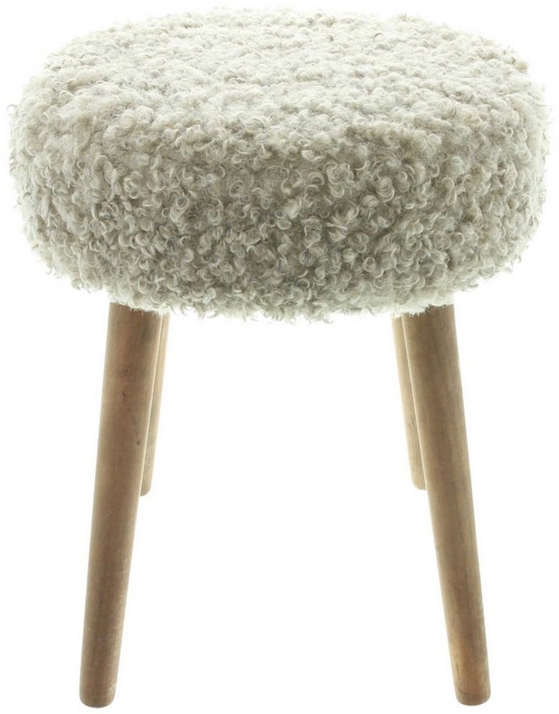 Dekoleidenschaft Polsterhocker "Schaffell" Holz & Kunstfell Ø 35 x 45 cm, Hocker Sitzhocker Fußhocker Bild 1
