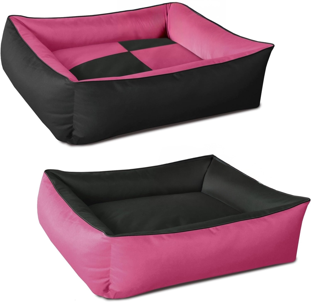 BedDog 2in1 Hundebett MAX QUATTRO, großes Hundekörbchen aus Cordura, waschbares Hundebett mit Rand, Hundesofa (M) ca. 70x55x18cm, CANDY (pink/schwarz) Bild 1