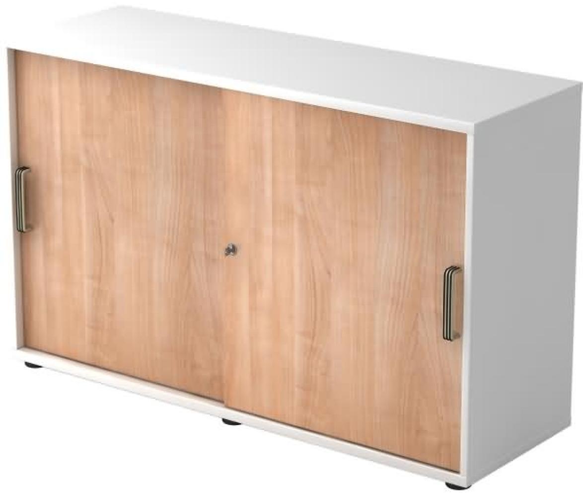 Schiebetürschrank 2 Ordnerhöhen, 120cm SG Weiß / Nussbaum Bild 1