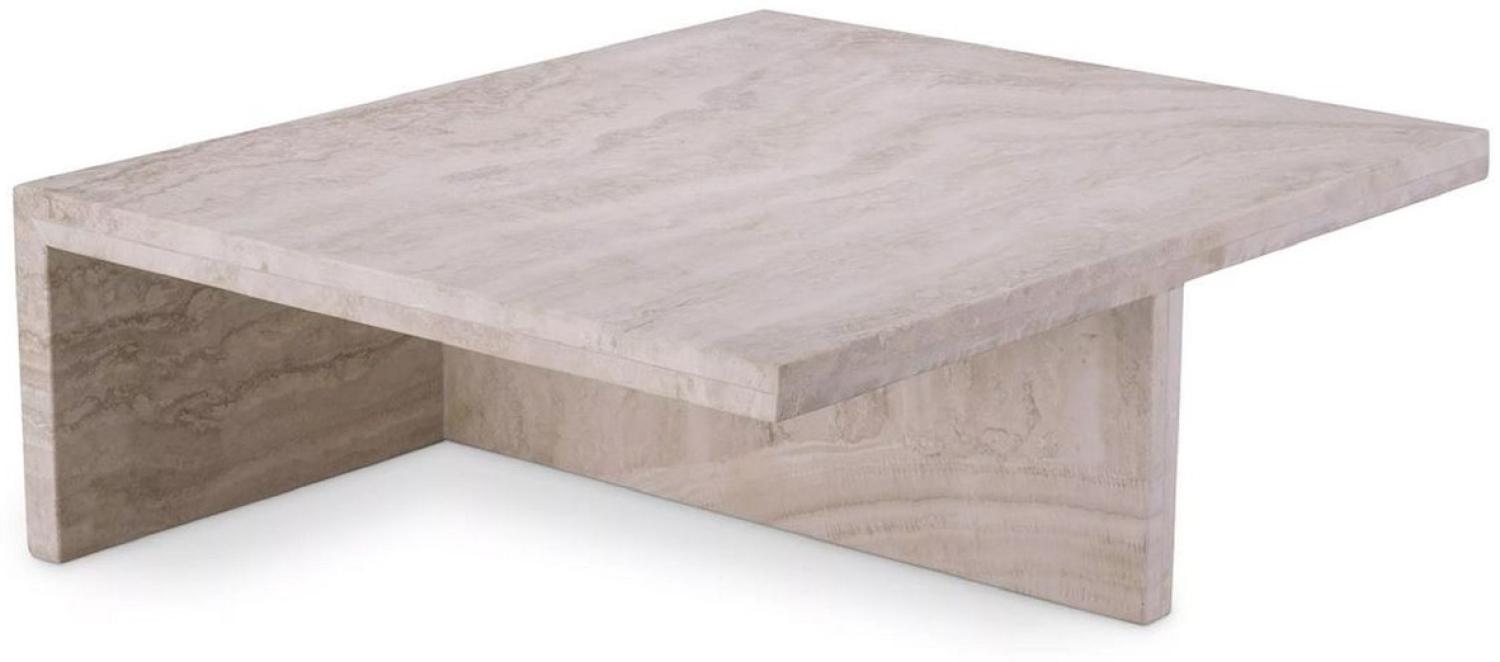 Casa Padrino Luxus Travertin Couchtisch Beige 70 x 60 x H. 23,5 cm - Naturstein Wohnzimmertisch - Wohnzimmer Möbel - Naturstein Möbel - Travertin Möbel - Luxus Möbel - Luxus Einrichtung Bild 1