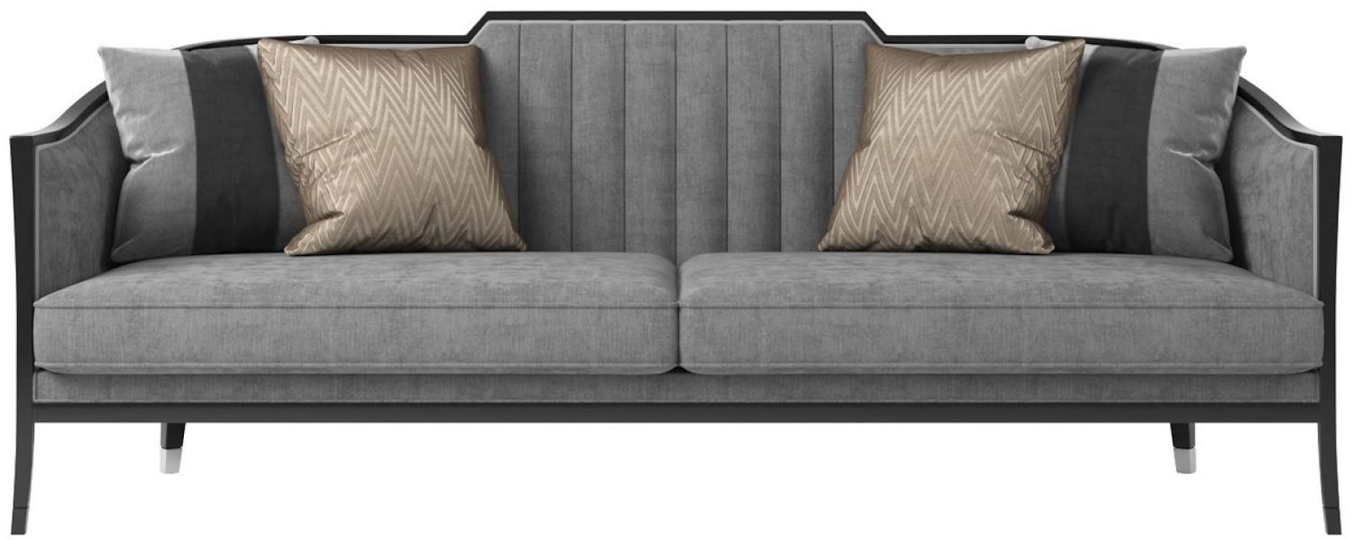 Casa Padrino Luxus Art Deco Samt Sofa Grau / Schwarz / Silber 250x95 x H. 93 cm - Edles Wohnzimmer Sofa - Luxus Qualität Bild 1