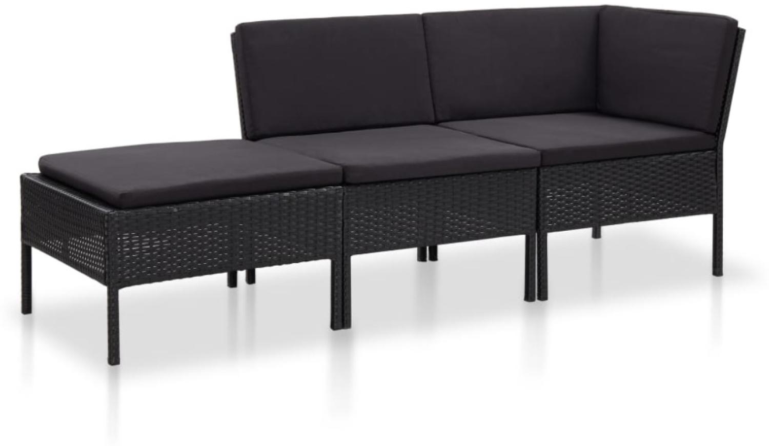 vidaXL 3-tlg. Garten-Lounge-Set mit Auflagen Poly Rattan Schwarz 48961 Bild 1