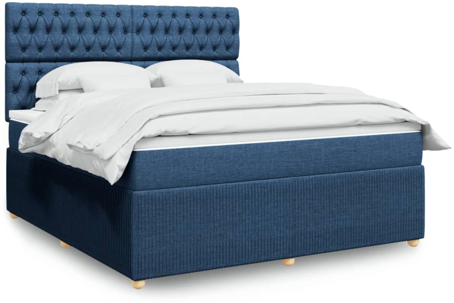 vidaXL Boxspringbett mit Matratze Blau 180x200 cm Stoff 3292148 Bild 1