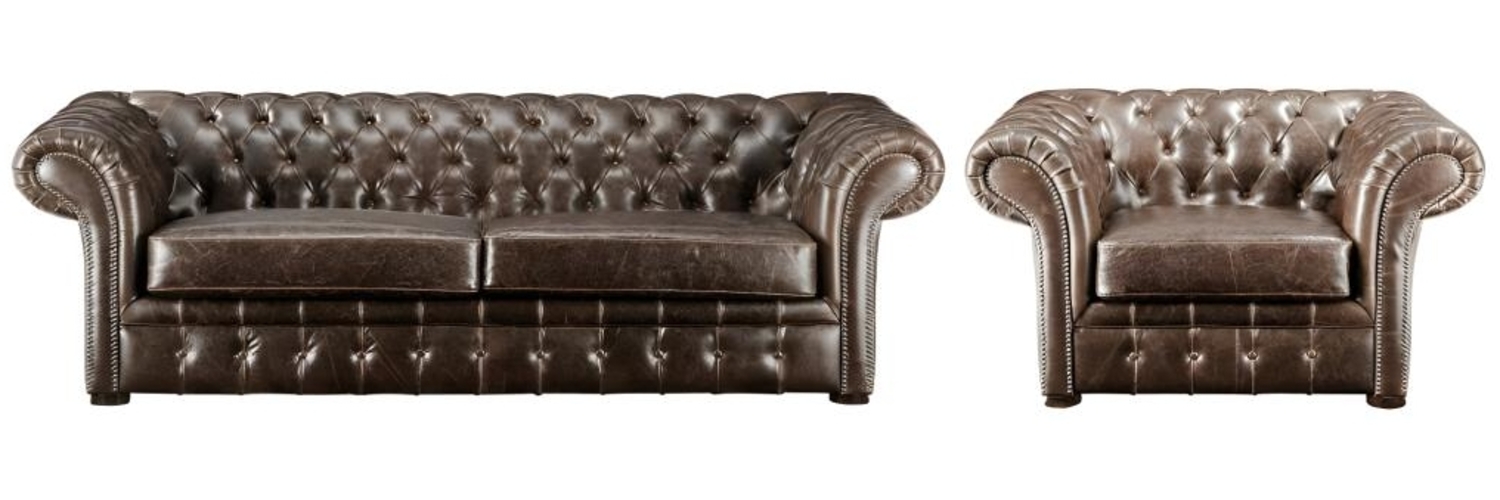 Vente-unique - Chesterfield Garnitur 3+1 - Vintage Leder - Braun - CLOTAIRE Bild 1